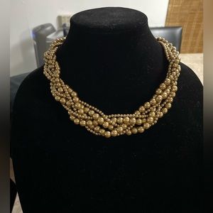 SHB Vintage Signed Golden Twisted Strand woven imitation pearl beaded Necklace.